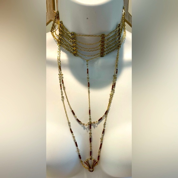 Free People x Ariana OST Elegant Gold and Brown Layered Necklace NWT - Picture 1 of 6